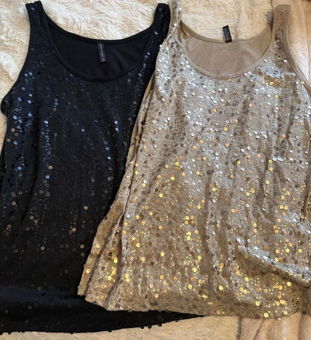 Massini Tank Top Size XL Black Tan Sequin Embellished Scoop Neck bundle of 2